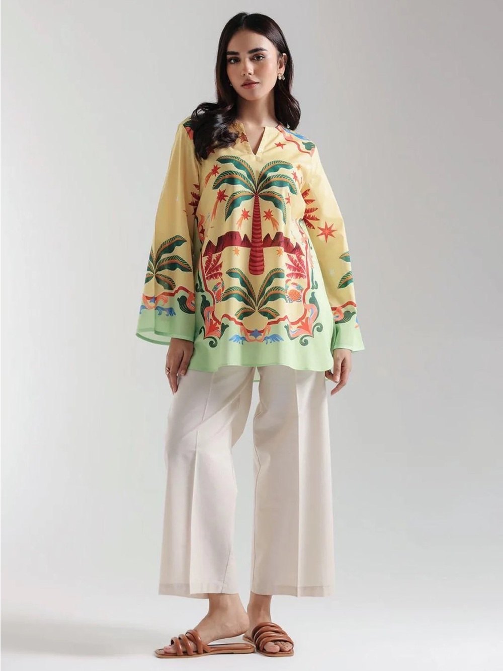 ETHNC Tropical Palm Tunic Medium Vibrant yellow NWT!